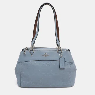 Pre-owned Coach Light Blue Signature Leather Mini Brooke Carryall Satchel