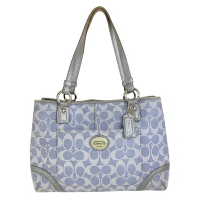 Pre-owned Coach Light Blue Silver Pvc Shoulder Bag Tote Bag ()