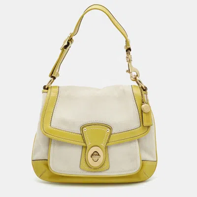 Coach Lime/cream Canvas And Leather Legacy Ali Hobo In Green