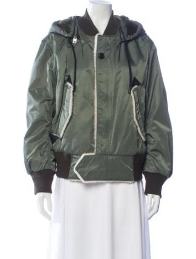 Pre-owned Coach Linen Colorblock Pattern Bomber Jacket In Green