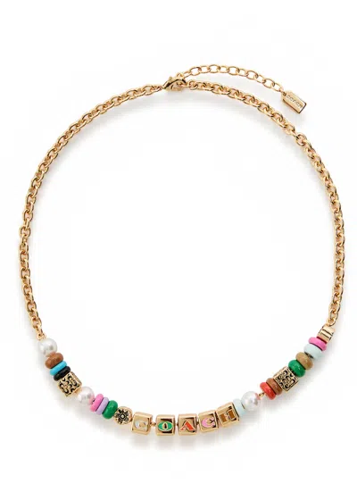 Coach Logo Beaded Necklace In Multi