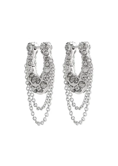 Coach Logo Crystal-embellished Hoop Earrings In Metallic