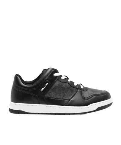 Coach Logo-debossed Panelled Leather Sneakers In Black