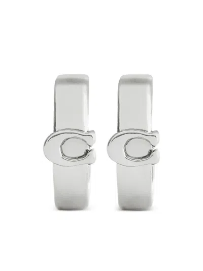 Coach Logo-detail Earrings In Silver