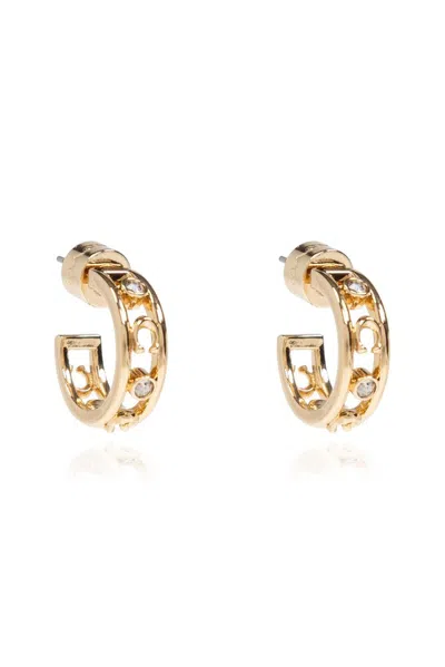 Coach Logo Crystal-embellished Hoop Earrings In Gold