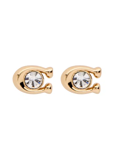 Coach Logo-embellished Stud Earrings In Gold