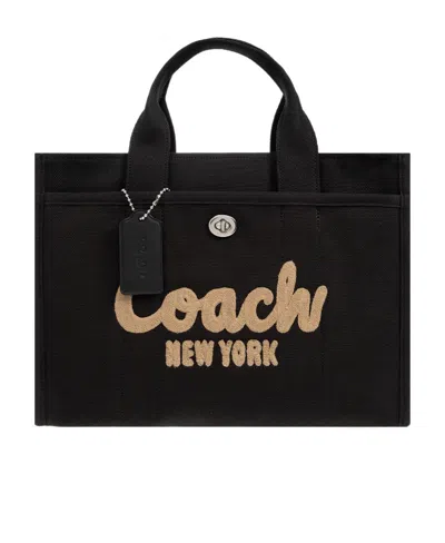 Coach Logo-embroidered Shopper Bag In Black