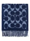 Coach Logo Fringed Scarf In Blue