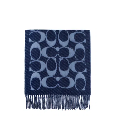 Coach Logo Fringed Scarf In Blue