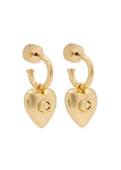 Coach Logo Heart Drop Earrings In Gold