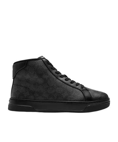 Coach Logo High-top Casual Shoes In Graphite/black