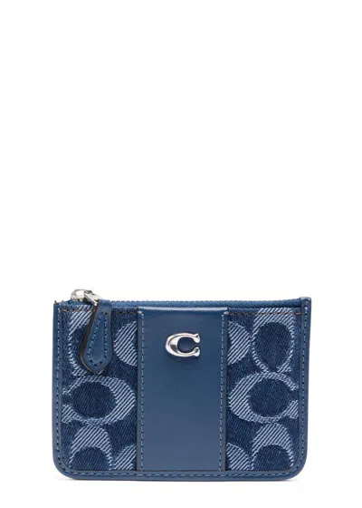 Coach Logo-jacquard Denim And Leather Wallet In Blue