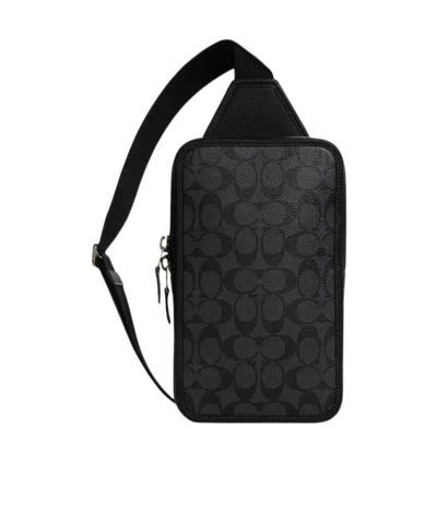 Coach Logo Jacquard Shoulder Bag In Black