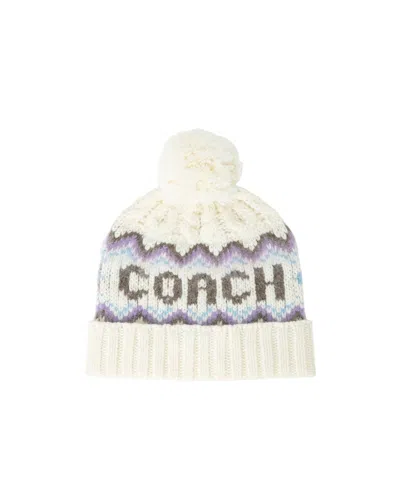 Coach Logo Knitted Hat In White