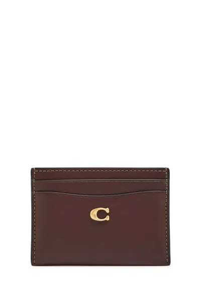 Coach Logo Leather Card Case In Brown