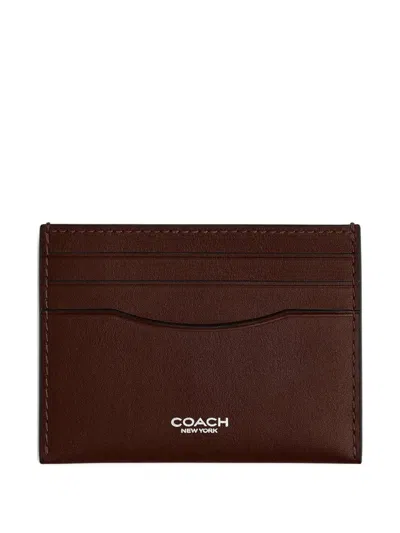 Coach Logo Leather Card Holder In Brown