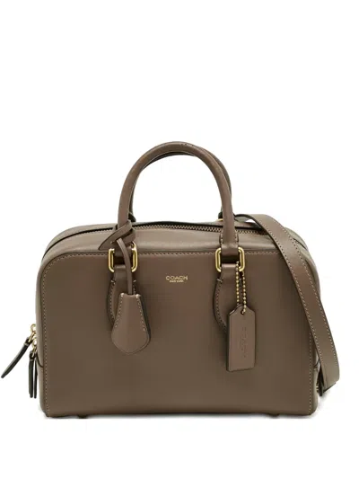 Pre-owned Coach Logo Leather Tote Bag In Brown