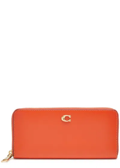 Coach Logo Leather Wallet In Orange