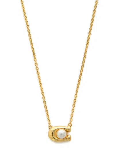 Coach Logo Necklace In Brown