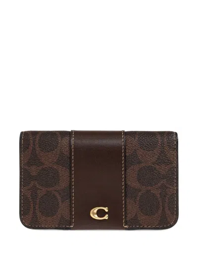 Coach Logo-pattern Snap-button Wallet In Brown