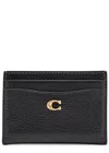 Coach Logo Pebbled Leather Card Holder In Black