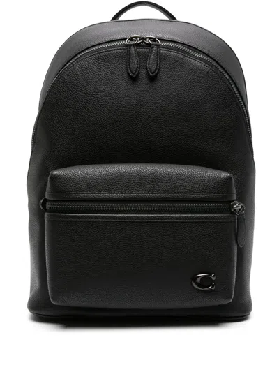 COACH LOGO-PLAQUE LEATHER BACKPACK