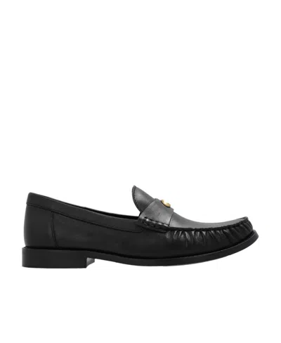 Coach Logo-plaque Leather Loafers In Black