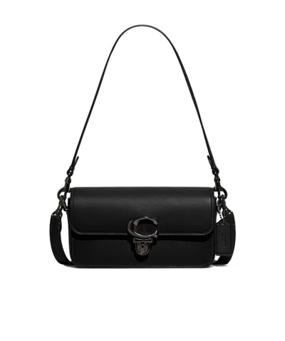 Coach Logo-plaque Leather Tote Bag In Black