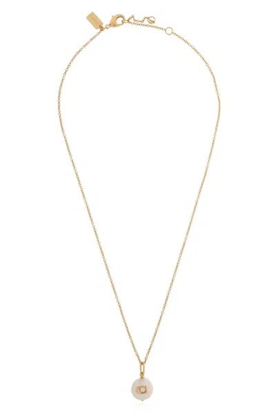 Coach Logo Plaque Pendant Necklace In Gold