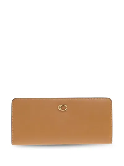 Coach Logo-plaque Wallet In Brown