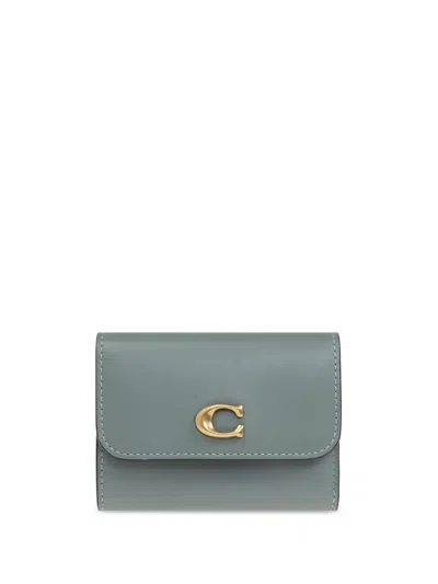 Coach Logo-plaque Wallet In Green