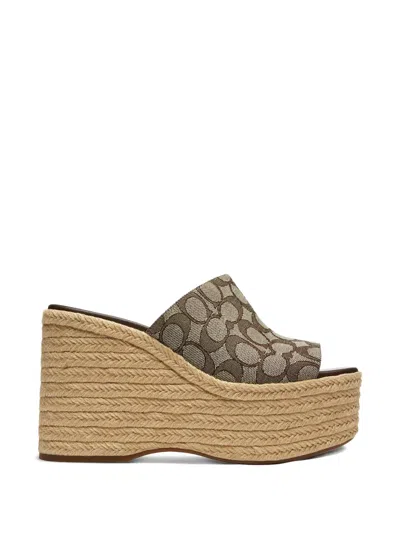 Coach Logo Platform Sandals In Neutral