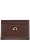 Coach Logo Polished Leather Card Holders In Brown