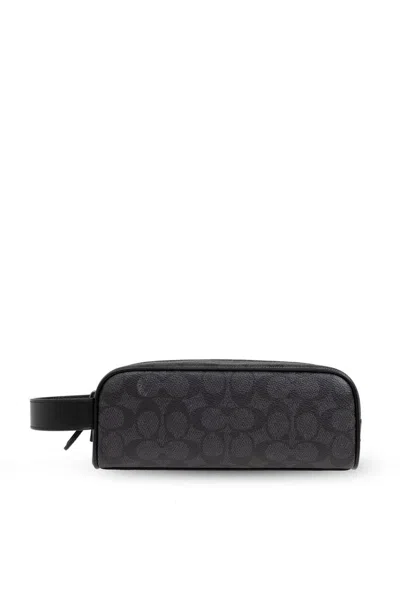 Coach Logo Printed Cosmetic Bag In Black