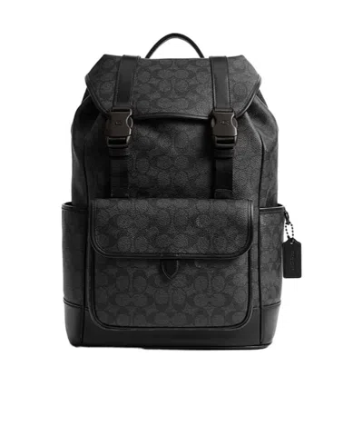 Coach Logo-printed Flap Backpack In Black