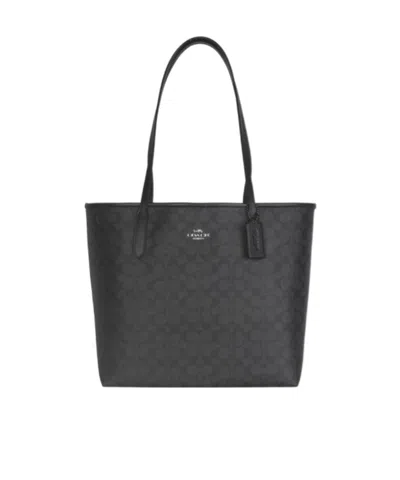 Coach Logo Printed Handbag In Black