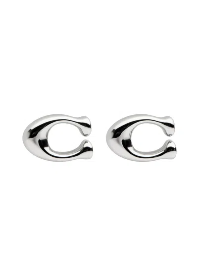 Coach Logo Stud Earrings In Silver