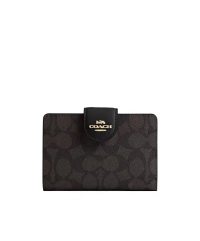 Coach Logo Wallet In Gold/walnut/black