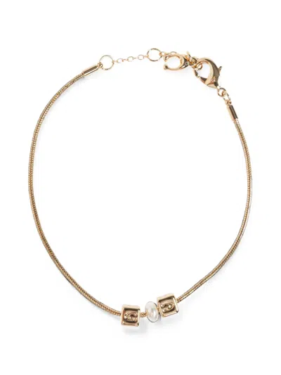 Coach Logo-charm Faux-pearl Bracelet In Yellow