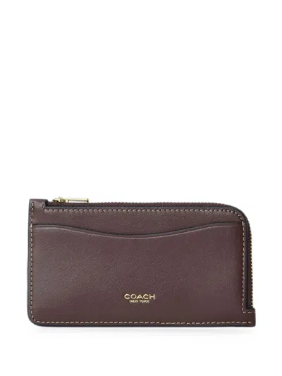 Coach Logo-detail Zip-around Card Holder In Brown