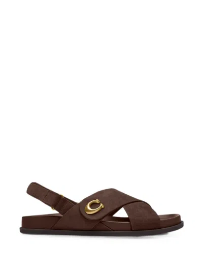 Coach Logo-plaque Crossover-strap Sandals In Brown