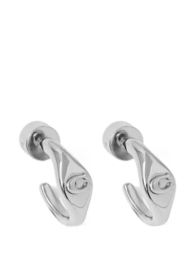 Coach Logo-plaque Hoop Earrings In Silver