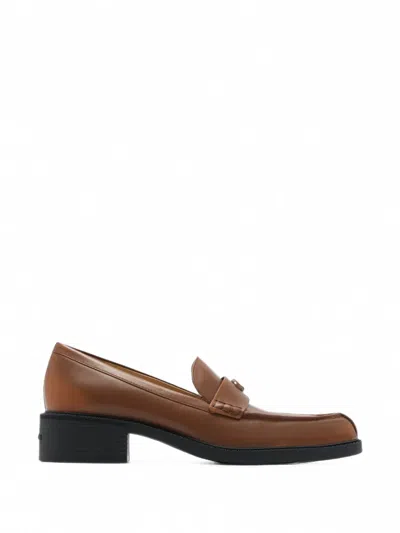 Coach Logo-plaque Leather Loafers In Brown