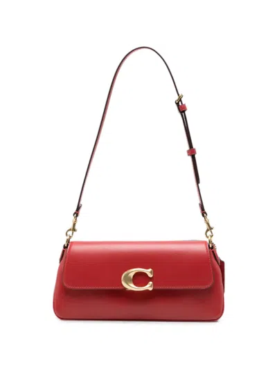 Coach Logo-plaque Leather Shoulder Bag In Red