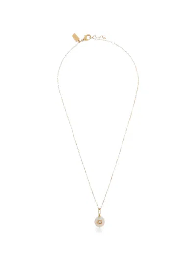 Coach Logo-plaque Pearl-pendant Necklace In Gold