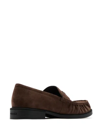 Coach Logo-plaque Suede Loafers In Brown