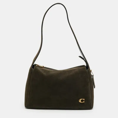 Pre-owned Coach Lola Army Green Suede Shoulder Bag