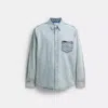 Coach Long Sleeve Denim Shirt In Organic Cotton In Blue