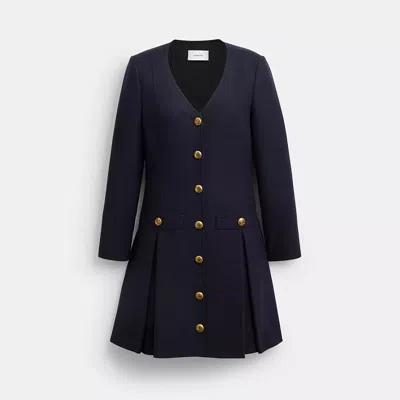 Coach Long Sleeve Wool Dress In Black