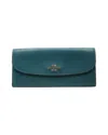 Coach Long Wallet In Teal Crossgrain Leather In Green